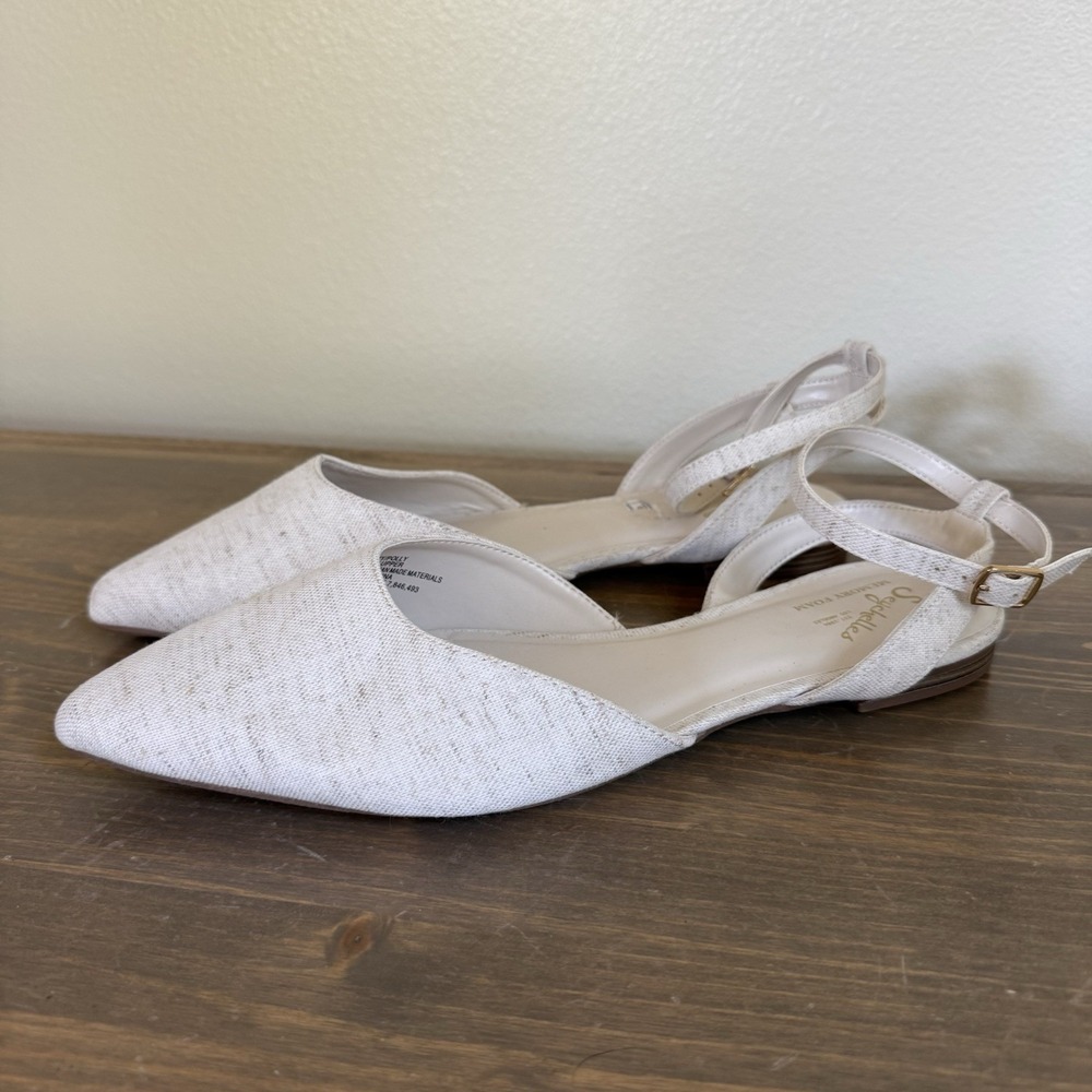 Seychelles Women's 10M Cream White Ankle Strap Flats Shoes Pointy Toe